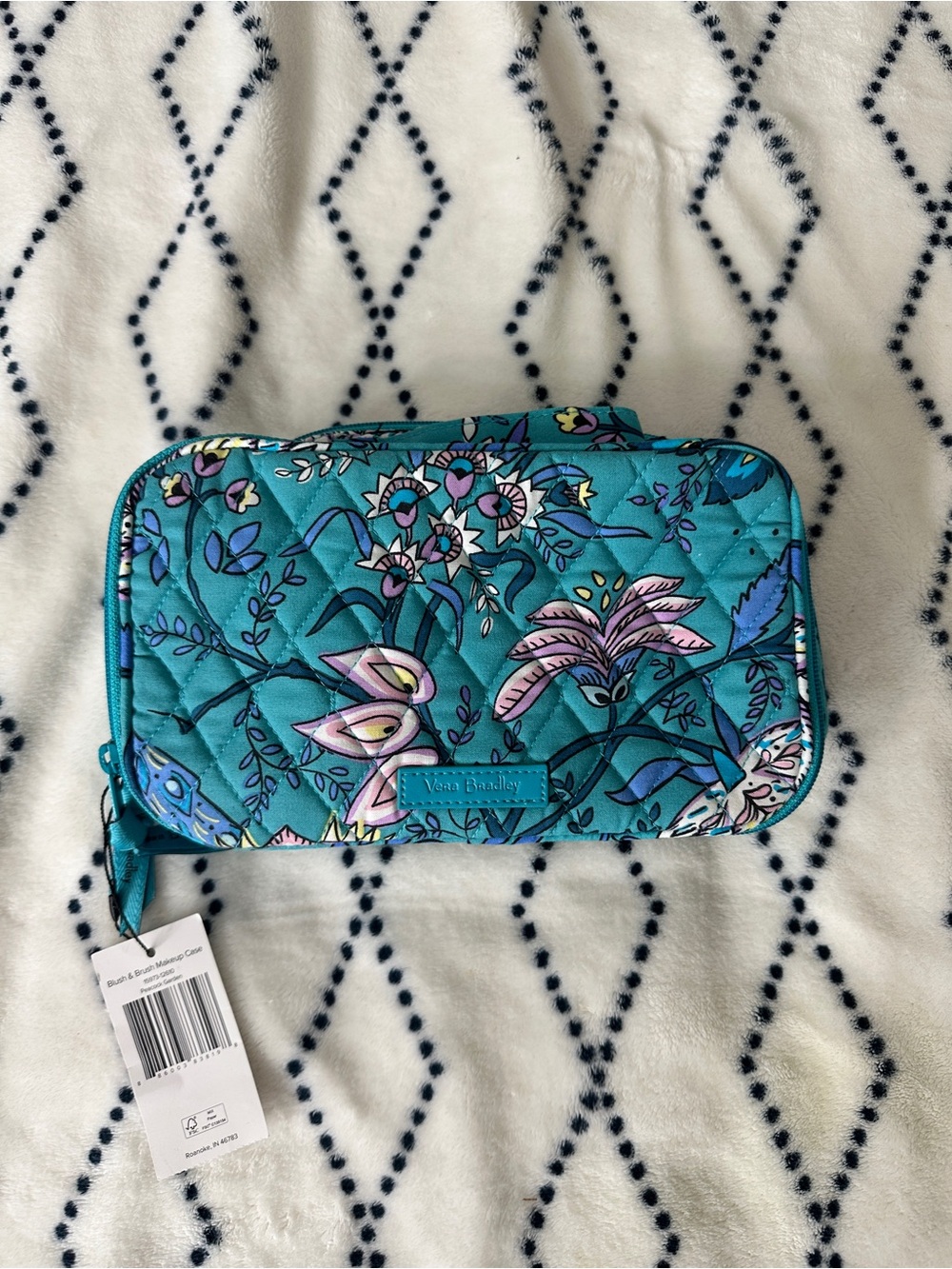 Vera Bradley Teal Floral Quilted Cosmetic Case